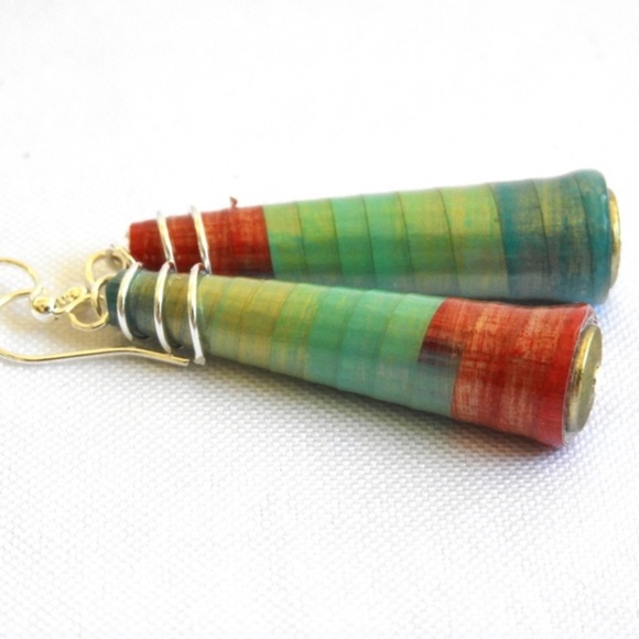 Beautiful Boho Aqua Paper Bead Earrings - Picture 5 of 6